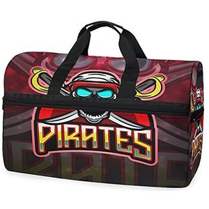 Pirates Angry Red Skull Sport Zwemmen Gym Tas met Schoenen Compartiment Weekender Duffel Reistassen Handtas voor Vrouwen Meisjes Mannen