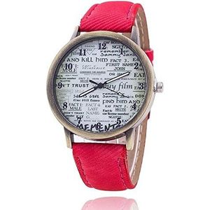 Fashion & Casual Vrouwen Lady horloges Black Woman Denim Krant horloge pols horloges dameshorloge for Vrouwen Jurk (Color : Red)