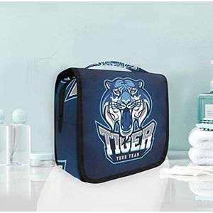 Hangende opvouwbare toilettas blauw grappig tijger kunst make-up reizen organizer tassen tas voor vrouwen meisjes badkamer