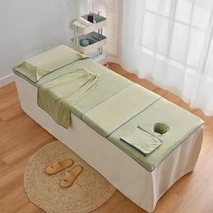 Massagebedhoesset, 5-delige Set Microvezel Beautybedhoes Met Gezichtsgat, Gewatteerde Katoenen Massagetafelhoes, Wasbaar For Beautybed En Tatoeagebed(Sage Green)