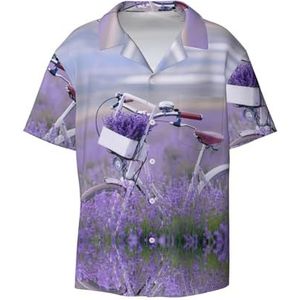 EdWal Lavendel Veld Retro Fiets Landbouw Print Heren Korte Mouw Button Down Shirts Casual Losse Fit Zomer Strand Shirts Heren Jurk Shirts, Zwart, 4XL