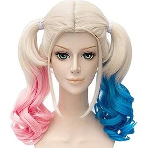 Pruik Natuurlijk Half Blauw/roze Hittebestendige Vezel Haar voor Vrouw en Meisjes Halloween Cosplay Kostuum Themafeest (One Size,B1)