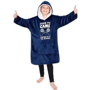 CityComfort Deken met capuchon voor kinderen, fleece hoodie-deken om aan te trekken, grijs, Eén maat (Blauw)