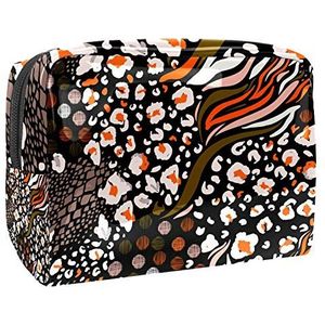 Draagbare make-up tas met rits reizen toilettas voor vrouwen handige opslag cosmetische zakje luipaard slang print