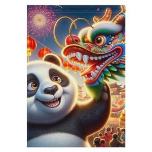 Gelukkig Nieuwjaar Panda Chinese Draak Welkom Tuin Vlag 30 x 45 cm Kleine Verticale Dubbelzijdige Seizoensgebonden Buiten Decor voor Yard Boerderij