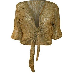 Style Wise Fashion Womens Bloemen Kant Pailletten Bolero Shrug 3/4 mouw Plus Size Tie Up Vest Top