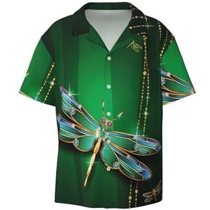 TyEdee Jewel Dragonfly Print Heren Korte Mouw Jurk Shirts met Pocket Casual Button Down Shirts Business Shirt, Zwart, S