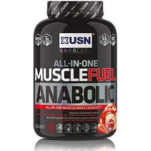 USN Muscle Fuel Anabolic Aardbei 2 kg, energiebevorderende all-in-one gewichtgainer voor massa- en spieropbouw, proteïneshake poeder voor hardgainer