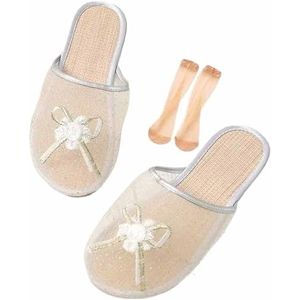 Chinese Mesh Slippers Voor Vrouwen, Vrouwen Bloemen Ademende Chinese Mesh Flats Slippers Voor Vrouwen Met Sokken(Color:White,Size:39 EU)