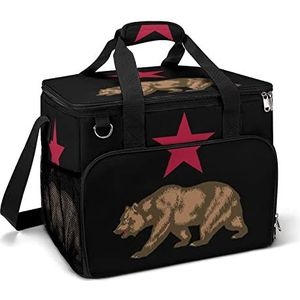 California Bear And Red Star grappige koeltas opvouwbare draagbare geïsoleerde zakken lunch draagtas met meerdere zakken voor strand, picknick, camping, werk