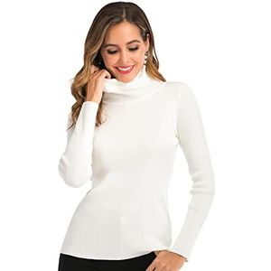 Enjoyoself Damestrui, coltrui, gebreid, winter, warm, thermisch, chique pasvorm, modern, nauwsluitende col, hoge kraag, comfortabel, ondertrui, trui, wol, top, lange mouwen, vintage, crèmewit 2, M