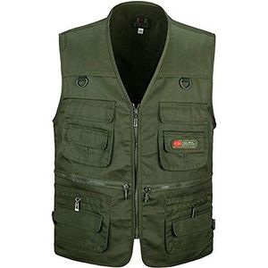 Mengmiao Mannen Outdoor Vissen Vest Mouwloze Jas Wandelen Camping Fotografie Multi-Zakken Rits Vest Bovenkleding, legergroen, 3XL