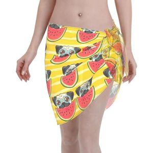 Grappige Franse stierengevechten watermeloen print elegante strandwrap, bikini cover-up, badkleding jurk, voor vrouwen, perfect voor zwembad en resort zwart, Zwart, one size