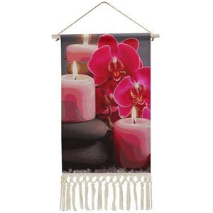 NWGHM Poster Hanger met Kwastje Orchidee Steen Rode Kaarsen Wall Art Prints met Houten Frames Wandkleed Wandtapijt Katoen En Linnen Opknoping Poster voor Woonkamer Decor 47,6 x 25,5 cm