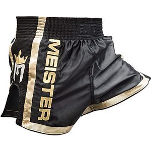 Meister Elite Muay Thai Shorts - Volledig Elastische Taille w/Mesh, zwart/goud, 46