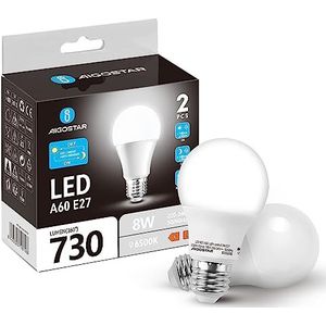 Aigostar - E27 LED-lamp met schemeringssensor, 8W vervangt 55W, bereik, tijd- en schemerdrempel instelbaar, koudwit (6500K), verpakking van 2 stuks.