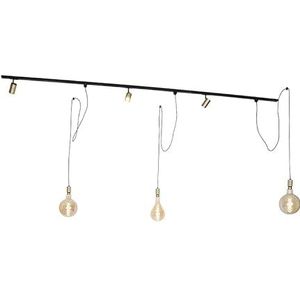 QAZQA - Modern 1-fase railsysteem met 3 spots en 3 hanglampen goud - Cavalux Jeana | Slaapkamer | Keuken - Aluminium Langwerpig - GU10 Geschikt voor LED - Max. 3 x 50 Watt