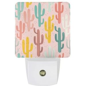 Lange Aquarel Cactus Warm Wit Nachtlampje Plug In Muur Schemering naar Dawn Sensor Lichten Binnenshuis Trappen Hal