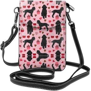SSIMOO Roze poedels honden stijlvolle lederen crossbody flip case, vrouwen ruime telefoon tas, mobiele telefoonhoes tas
