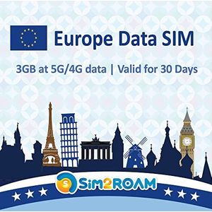 Europa ALLEEN data SIM-kaart 30 dagen | 5G/4G LTE hoge snelheid prepaid data-simkaart | Goede verbinding | HERVULBAAR! (3 GB / 30 dagen)