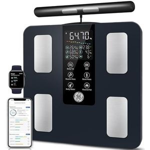 GE Connected Impedancymeterweegschaal, 8 elektroden, zeer nauwkeurige personenweegschaal met lichaamsvet- en spiermeting, met 27 verschillende maten, 180 kg