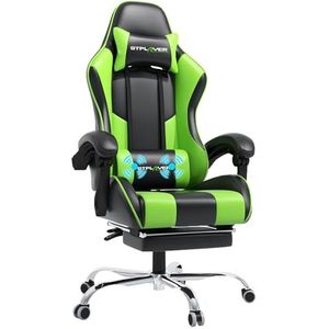 GTPLAYER Game stoel massage, gaming bureaustoel ergonomische met voetensteun, verstelbare hoofdsteun en lendensteun, in hoogte verstelbaar, Groen