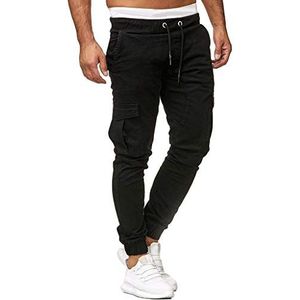 Jonger uitziende modieuze comfortabele stretchbroek voor mannen effen kleur trainingspak broek met zakken regular fit trekkoord broek casual formele werkbroek lichtgewicht broek voor mannen, Zwart, L