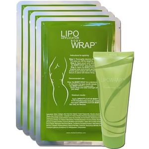 Lipo Applicator Lichaam spakking Verstevigende Patches - Groene Thee, Guarana & Zeewier Wikkels | Anti-cellulitis Wikkels voor Versteviging & Contouren van Buik, Taille, Armen & Buik - 4 Wikkels + GEL