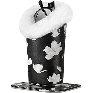 MoKo Eyeglasses Holder, Modern Velvet Plush Lined PU Leather Household Magnetic Holder Protective [Anti-scratch] [Dustproof] Stand Case for Eyeglass and Sunglasses, Black & White Magnolia