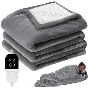 Verwarmde deken met automatische uitschakeling, elektrische deken met waszak, 6 temperatuurniveaus, timer tot 10 uur, elektrische deken machinewasbaar voor de
