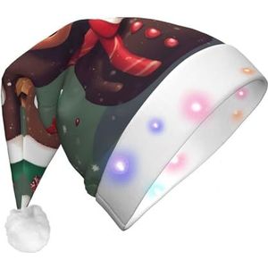 EdWal Grappige kerst eland hoofd kerstmuts LED oplichtende hoed, grappige pluche kerstmuts, kerstvakantie feesthoed voor volwassenen