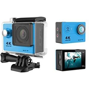 Ultra HD 4K Actiecamera WiFi 1 2MP 2 Inch 30m Go Waterdichte Pro 170D Helm Fiets Video Registratie Camera Outdoor Sport Cam(Size:With Remote,Color:Blue)