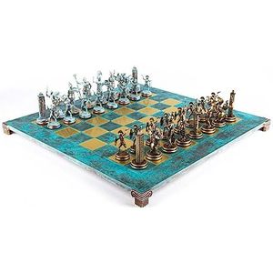 Casa Padrino luxe schaakspel turquoise/messing 54 x 54 cm - Grieks schaakspel - Messing schaakbord met schaakstukken - Luxe decoratieve accessoires - Luxe schaaksets
