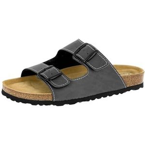 Lico - Bioline Man Soft - Gezondheidsslippers - Grijs - Gespsluiting - Leer binnenzool - Rubber loopzool