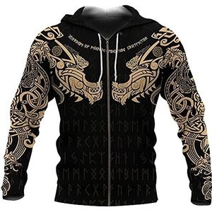 Viking Pullover Met Capuchon Voor Heren 3D Print Noorse Mythologie Fenrir Tattoo Biker Casual Atletische Stijl,Yellow hoodie,XL