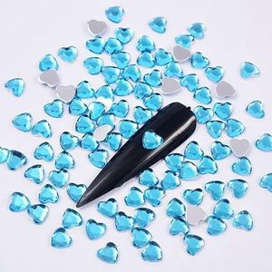 100 stuks hart acryl niet-hotfix steentjes glitter nagels kristallen strass decoratie voor nagels nail art nail charms-aquamarijn-6mm