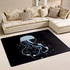 Gebied Vloerkleed 100x150cm, kwallen oceaan vloertapijt pluche kantoormatten print flanel mat tapijt, voor keuken, achtertuin