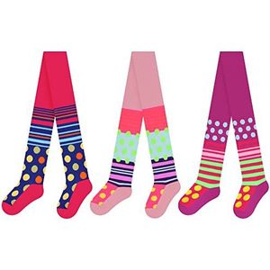 L&K-II 3-delige panty voor meisjes versterkte katoenen kinderpanty ondoorzichtig meisjes panty met stippen en strepen patronen meerkleurig 2761, 2761A-3-serie, 146/152 cm