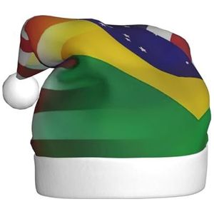 ENVEED Amerikaanse en Braziliaanse vlaggen vakantie decoratie hoed - volwassen pluche kersthoed, de perfecte kerst decoratieve hoed