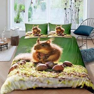 Beddengoed, dekbedovertrek, dubbele set, wilde eekhoorn, 3D-gepersonaliseerd, bedrukt dekbedovertrek met ritssluiting, zacht microvezel gotisch beddengoed (tweepersoons maat, 3 stuks