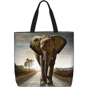 LAMAME trendy wolf gedrukt Grote capaciteit boodschappentas Tote tas Mode handtas Tote opbergtas, 3d Olifant, Eén maat