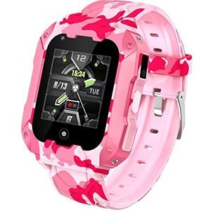 Smartwatch voor kinderen, met GPS-tracker, HD-touchscreen, videogesprek, bellen, SOS, spraakchat, stappenteller, wekker, smartwatch voor jongens en meisjes, 3-12 jaar cadeaus, roze