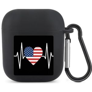 Love American Heartbeat Leuke Case voor AirPods 2&1 Schokbestendige Beschermende Hoofdtelefoon Gevallen Cover Met Sleutelhanger Voor Mannen Vrouwen