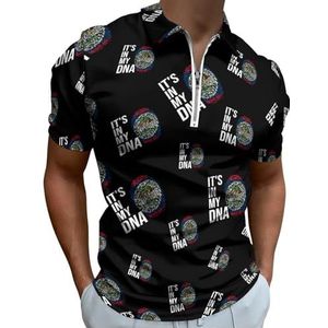 It's In My DNA Belize Flag Half Zip Up Polo Shirts Voor Mannen Slim Fit Korte Mouw T-shirt Sneldrogende Golf Tops Tees L