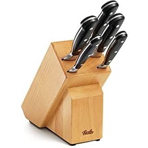 Fissler Alaska/messenset, uitgerust (6-delig) messenblok van hout (incl. kook; brood; schil, ham en universeel mes)