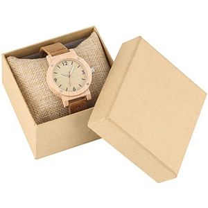 Handgemaakt Esdoorn hout horloge elegante vrouwelijke houten horloge eenvoudige quartz slanke lederen band bamboe analoge polshorloge Huwelijksgeschenken (Color : Watch with BOX)