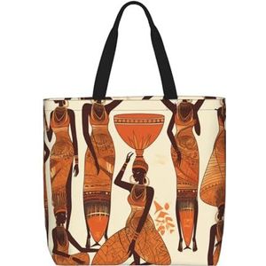 DEHIWI Afrikaanse Tribal Vrouw Tote Bag Voor Vrouwen Waterdichte Casual Schoudertas Met Rits Kruidenier Handtassen Voor Kantoor Winkelen Reizen, Zwart, One Size