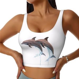 Grappige kikkers - Crop Tops voor Vrouwen Sportbeha U-rug Verwijderbare Gewatteerde Crop Workout Tank Top met Ingebouwde BH's, Slim Fit Mouwloze Atletische Vesten, Walvissen springen, S