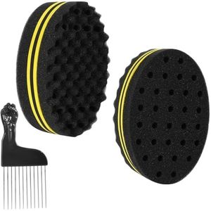 Haarspons borstel kleine gaten afrospoelen haarborstels twists dread dubbelzijdige haarspons voor krullen voor thuis en kapper 2 stuks met 1 stuk haarplectrum