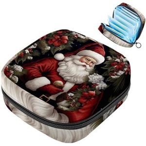 MUOOUM Merry Christmas Santa Claus maandverband opbergtas menstruatie pad tas draagbare menstruatie cup zakje met rits voor tiener meisjes vrouwen dames
